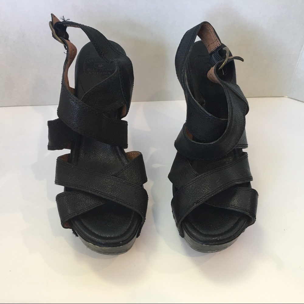 Lucky brand jeans black leather platform heels 9
